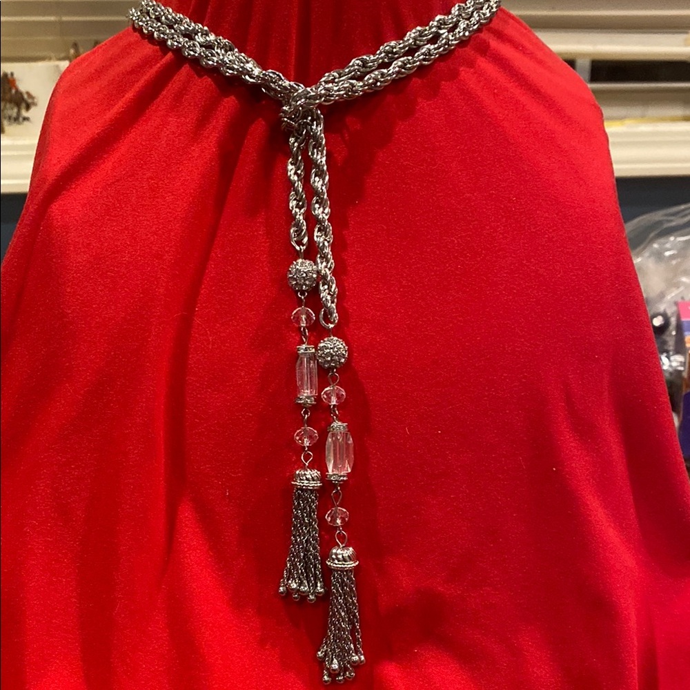 Chunky Silver Statement Necklace with Tassel
